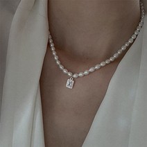 밥풀진주목걸이 미니 쌀알 핵 왕진주목걸이 mengjiqiao 일본 여성용 우아한 민물 진주 초커 패션 sqaure 크리스탈 웨딩