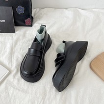 따봉오빠 4cm 여성 베이직 디자인 통굽 단화 로퍼 매트블랙(DB109)