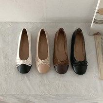 이나슈즈 앞코 배색 투톤 플랫슈즈 리본플랫 가을 단화 베이지 브라운
