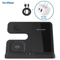 무선충전기 3in 1 Wireless Charger Stand 15W Qi Fast Charging Dock Station for Apple Watch 7 AirPods, 05 Q10-A-BK-US(C)