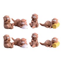 8 pcs 재미 있은 소형 수달 인형 공예 이끼 풍경 동상 수지 모델 수집품 선물 대시 보드 장식 데스크탑 장식, 갈색