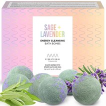 Vibrational Frequencies Sage Smudge 배쓰밤 네거티브 에너지 클렌징을 위한 에센셜 오일과 엡솜 소금이 함유된 스머징 배쓰볼 여성용 영적 목욕 거품 (