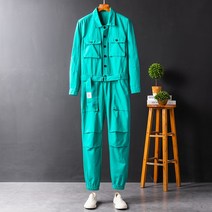 Men Jumpsuit Work Husband Cotton Bib Overall Hip Hop Streetwear Loose Cargo Pant [C00000313]