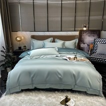호텔침구 사계절 여름 이불 커버 자수 침구 세트 이집트 면 600tc 실키 부드러운 럭셔리 플랫핏 침대 시트 베갯잇, 4, 평평한 침대 시트, 왕 4 개