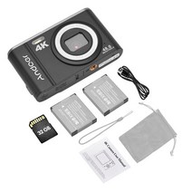 브이로그카메라 풀프레임 미러리스 디지털 카메라 Andoer 48mp 4k 2.8 인치 ips 화면 16x 줌 자동 초점 셀프 타이머 얼굴 감지 2pcs 배터리로 흔들림 방지, 32GB 카드가 있는 검은색
