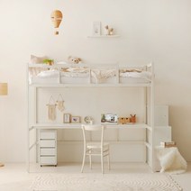 [5일배송]플라망 업다운 높이조절 철제 벙커침대 화이트 SS 수납계단형, 수납계단(화이트)_KME701W0C