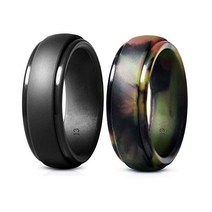 YTF Silicone Wedding Ring for Men Mens Rubber Silicone Wedding Bands - 5 Pack / 2 Pack (Gray Camo, 1, 2 Pack (Gray, Camo)