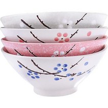 일본 라면 그릇 4색 세트 - 대형 7인치 디저트 스낵 시리얼 수프 Reman 국수 및 쌀용 매화 세라믹, 메이화