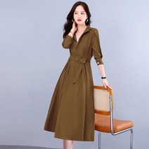 쩐쿠 봄 여성 반집업 벨트 롱 원피스 8769