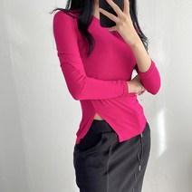 입꼬 베이직 스판 트임 절개티셔츠4color