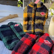 체크무늬 강아지후리스 포메 시바견 푸들옷 산책 마실, 레드