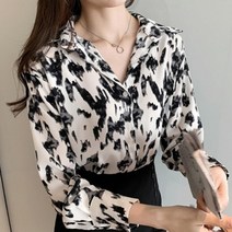 여성 호피 빅카라 블라우스 여자