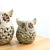 [천삼백케이] [디자인에버] 세라믹 부엉이 오브제 캔들홀더 -소, 단품