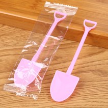 삽자루 일회용 플라스틱 스푼 단독포장 디저트 아이스크림 푸딩 요구르트, 핑크 개별포장 100개