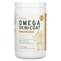 Chew + Heal 오메가 스킨 코트 필수 지방산 함유 강아지 및 고양이용 소프트 츄 180개 513g18oz 348833