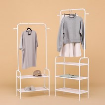 [퀄릭] 철제 2단 3단 무볼트 스탠드 선반 행거 옷걸이 수납 조립식 행거 선반 겸용 600 화이트 블랙 드레스룸 옷장 정리, 화이트 3단