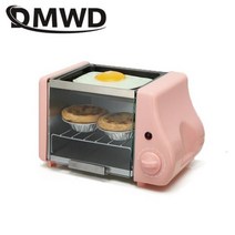 110V220V 미니 전기 오븐 로스트 그릴 토스터 케이크 빵 메이커 스테이크 튀긴 계란 오믈렛 프라이팬 타이머 아침 식사 기계, 분홍색_CHINA | AU