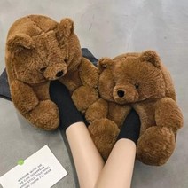 겨울 사무실 곰돌이 곰슬리퍼 털 홈 룸 슬리퍼 귀여운 대왕 실내화, 브라운