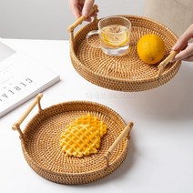 제이와이홀딩스 카페 감성 라탄 소쿠리 과일 귤 바구니 트레이, 중형, 1개