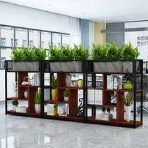 사무실 화분 파티션 철제 가벽 파티션 칸막이 공간분리, 80x29x110 cm블랙 프레임+티크