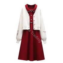 여성복 세트 추동 스웨터 레드 원피스 투피스