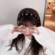 요즘웨어 티아라 진주 머리띠 겨울 벨벳 헤어 밴드