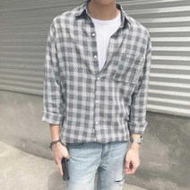 HTI751463체크 무늬 나마자 남방 긴발 캐주얼 셔츠 학생 패션