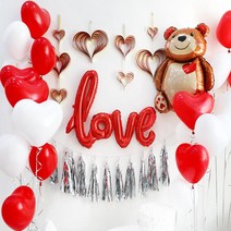 호텔 프로포즈 커플 풍선장식 브라이덜샤워 홈파티, 하트베어 러브세트 (레드)