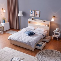 크렌시아 그란테 LED 스탠다드 서랍 침대 SS (매트제외), 메이플