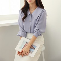 다잇템 [다잇템] 여자 살랑 잔주름 넓은카라 시폰 하트단추 SS 블라우스, WSH8734_아이보리