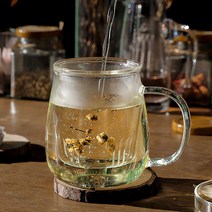 내열 티머그 유리잔 400ml 휴식시간 찻잔세트 뚜껑머그 거름망 허브 찻잎 예쁜 투명한 티타임 홈카페, fir 브루티 내열티머그_(플라워 400ml), fir 본상품선택