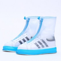 신발 커버 덧신 방수 신발 커버 쌍 재사용 가능한 미끄럼 방지 레인 커버 신발 방수 높은 탑 커버 신발 실리콘 신발 커버 야외 부츠 커버, 흰색과 파란색, l