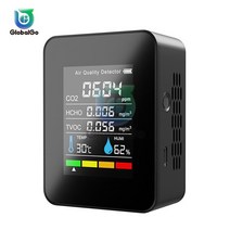 co2 air quality detector portable 5 in 1 lcd 디지털 온도 습도 테스터 tvoc hcho 가스 모니터 이산화탄소 감지기, 검은색