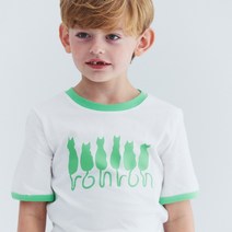 KIDS CAT TAIL RINGER HALF T-SHIRTS SOFT GREEN RONRON 300693