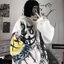 힙합 보드복 후드티 고딕 일본 만화 힙합 후드 티 스웨터 특대 여성 봄 가을 재미 있은
