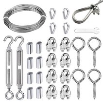 10m 와이어 로프 M2 와이어 로프 클램프 M5 후크 구멍 스 패너 스테인레스 스틸 세트 텐트 로프 세트, 하나, 은
