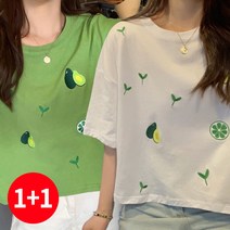 주디앤 여성 여름 아보카도 루즈핏 크롭 면 반팔 티셔츠 1+1 리빙공감