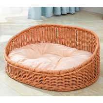 고양이 라탄 바구니 하우스 오픈형 라탄하우스 방석 숨숨집, 코코아 브라운[집+면패드]