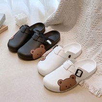 리빙안 곰돌이 밴딩 슬리퍼 발편한 여성 실내화, 블랙