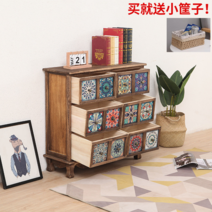 레트로 수납장 엔틱 원목 거실장, 12 그리드 블루 C