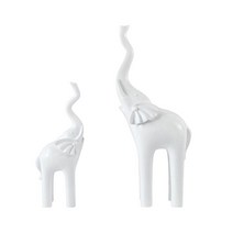 2x 현대 코끼리 동상 인형 엄마와 코끼리 장식품 조각 거실 침실 탁상 선반 홈 인테리어, 하얀색