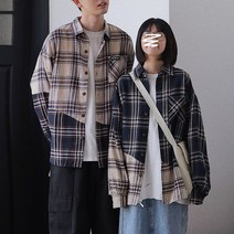 가을 긴팔 체크 셔츠 루즈핏 오버사이즈 커플 셔츠 코트