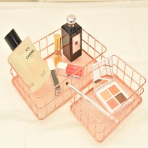 하주글로벌 핑크골드 화장품 수납 소품정리 악세사리 보관 바스켓(L), 1개