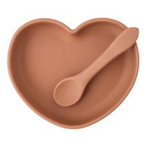 [움바움바] 아기 유아 실리콘 하트 흡착식판 접시 그릇 식기, 베어 브라운, 1세트