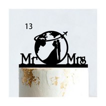 Mr & Mrs 여행 웨딩 케이크 토퍼 세계지도 신랑 아크릴 우드 항해 테마 커플 기념일 파티 장식, 74.style13 - Mirror Silver
