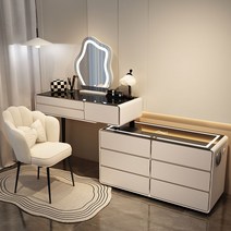 MONTHERIA 다용도 화장대 수납화장대세트(LED 거울+의자+USB 스마트 충전 포함) A598-27, 80cm-A, 화이트+6서랍