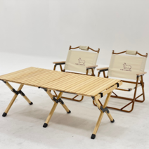NABI CAMPING 접이식 의자 우드 테이블 캠핑 세트, 테이블 의자2p