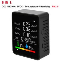 6 in 1 CO2 미터 대기 오염 감지기 이산화탄소 PM2.5 검출기 CO2 센서 TVOC HCHO 값 온도 습도 co2 테스터133665, CHINA_6 in 1 Black