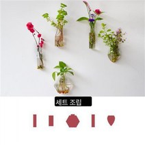 유리 꽃병 녹라수배 식물 벽 작은 프레시 미니 스몰 용기 걸이 어항 화분 벽 걸이 투명, 콤비세트5+헴펜슬*5+스톤*5
