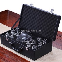 고급스러운 중국 술잔 예쁜 잔 고량주잔 사케잔 바이주잔 12개 간지 세트, 고대 주석 색 12 조디악 와인 잔 와인 디스펜서 고급 수하물